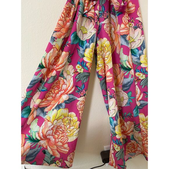 Farm Rio Anthropologie Eulalie Wide-Leg Jumpsuit size XS pink floral spring - Picture 5 of 12
